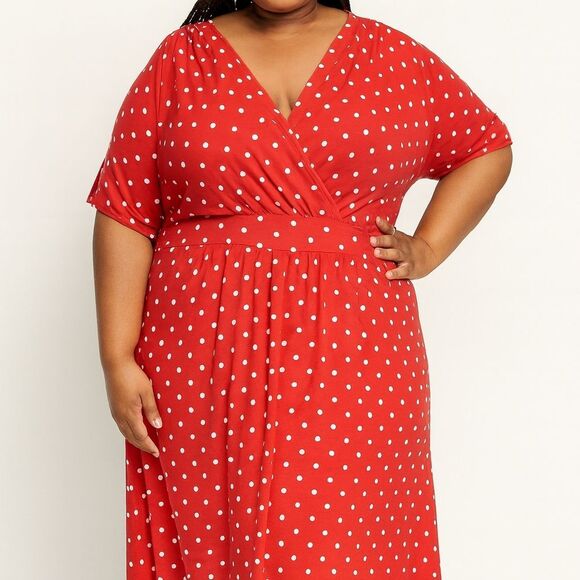 ANNE KLEIN 2X RED AND WHITE POLKA DOT DRESS - Picture 1 of 6